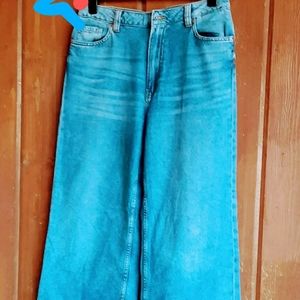 Classic High Waisted Cotton Wide Leg Jeans